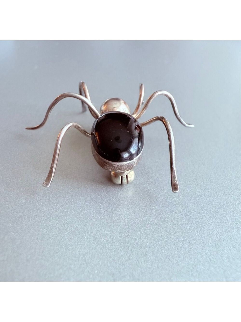Vintage Southwestern 3 CT Onyx Figural Spider Sterling Silver 925 Pin Brooch - Picture 4 of 7